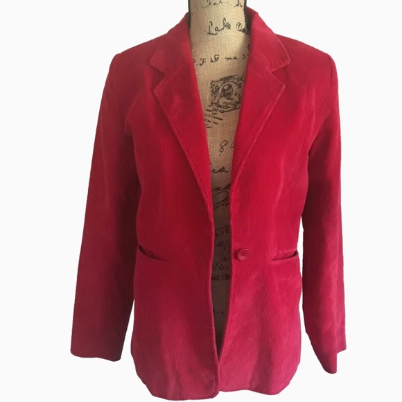 Red Corduroy Classic Single Breasted Women's Lined Blazer Single Button Sz XS - Picture 2 of 15